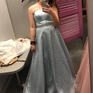 Light Blue Sparkle Strapless Prom Dress